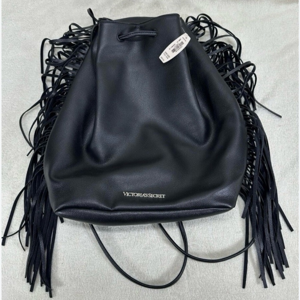 Victoria's Secret Black Drawstring Fringe Backpack